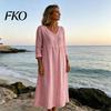 Soft Fabric Women Dress Summer Midi for Women, Button Down Long Sleeve Simple Style A-line Dress, Casual Loose V Neck Flowy Vacation Outfits Polyester
