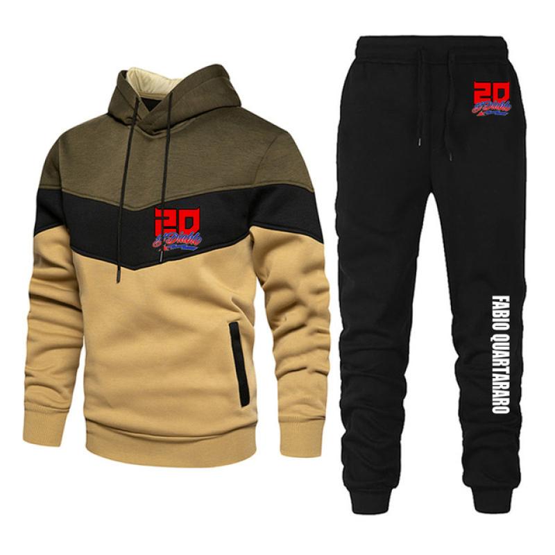 Men FABIO QUARTARARO WITH SIGNATURE Tracksuits Two Piece Set New Three Color Patchwork Hoodie Pant Fshion Casual Sportswear