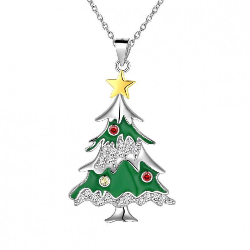 Elegant Rhinestone Star Pendant Three-Color Christmas Tree Necklace