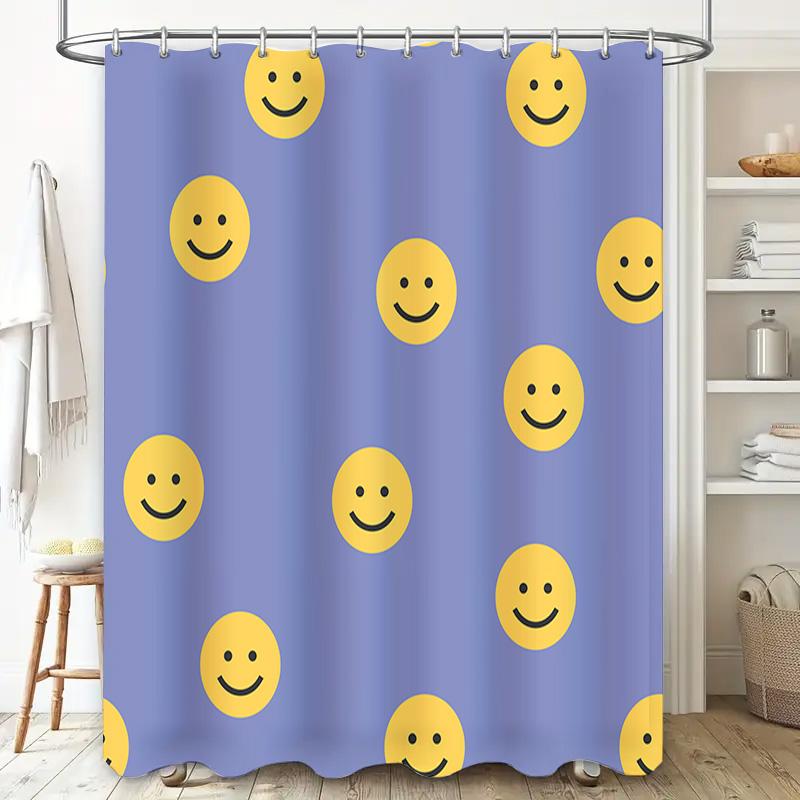 Yellow Smiley Face Shower Curtain Fabric Bathroom Decoration Waterproof Washable Home Decor Customizable Size Available Sale! (C