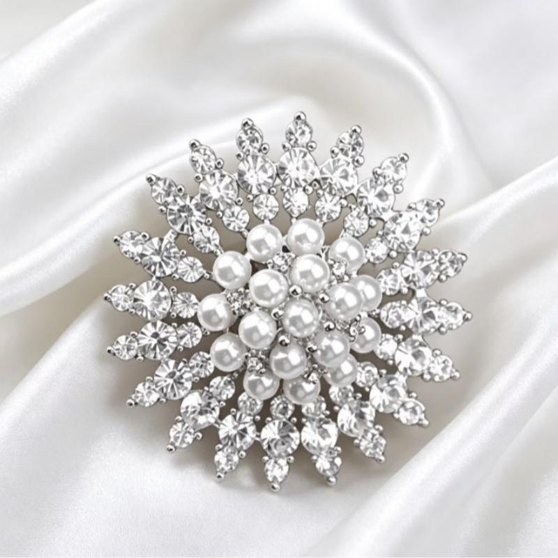 Sparkling  Pearl Brooch Snowflake Design 2 Color Options For Wedding Party Formal Events