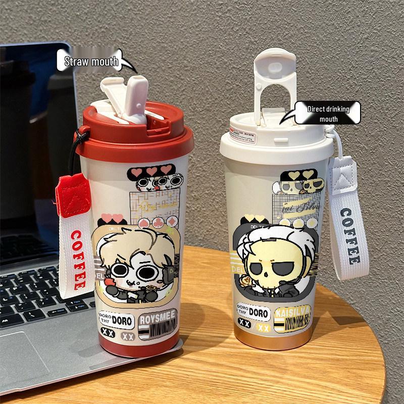 316 Stainless Steel Insulated Cup with Shan Hai Jing, Sanrio, Stitch, and Pikachu Patterns, Straw Included.