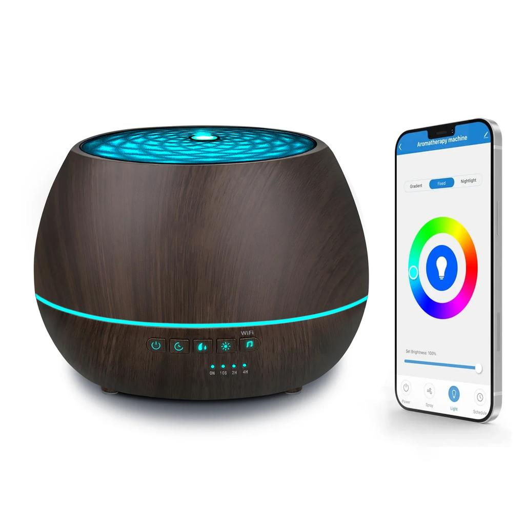 500ml Essential Oil Aroma Diffuser Smart WiFi Air Humidifier Support Tuya Alexa Google Home 7 Colorful LED Light App Control