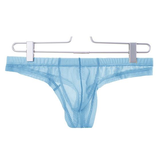 Men Thong Low Rise Elastic Waist U-Convex Briefs Solid Color See-through Smooth Lines