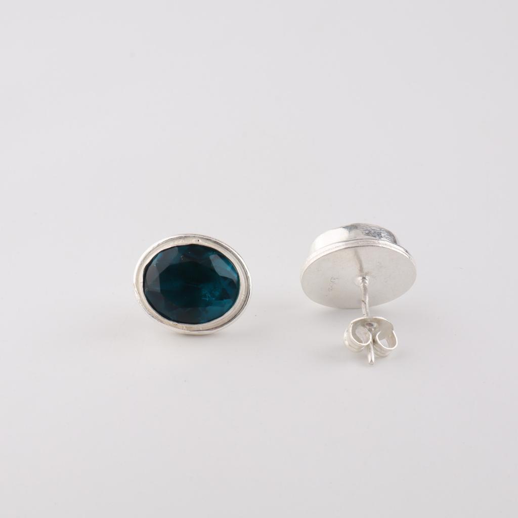 Apatite Gemstone 925 Sterling Silver Jewelry Handmade Earrings Stud 0.5" For Her EE-178-6