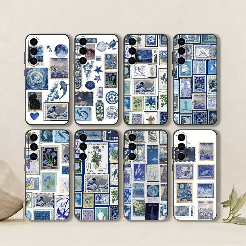 Retro Stamp Phone Case For Samsung Galaxy A73,A72,A71,A70,A53,A52,A51,Soft Silicone Black Cover