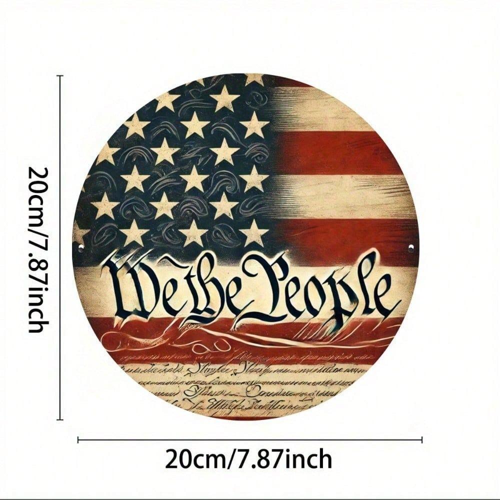 8 Inch Round Metal Tin Sign American Flag Wall Decor for Home Yard