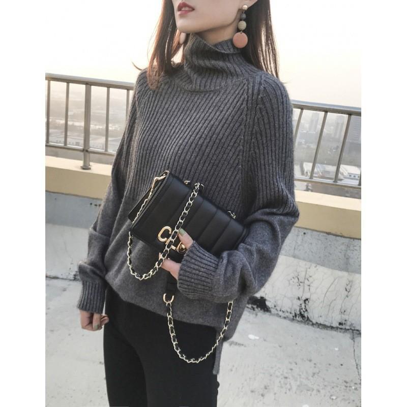 Lazy Wind Turtleneck Solid Color Knitted Sweater Women's Top 2024 Autumn and Winter New Inner Cover Bottom Pullover Sweater Women
