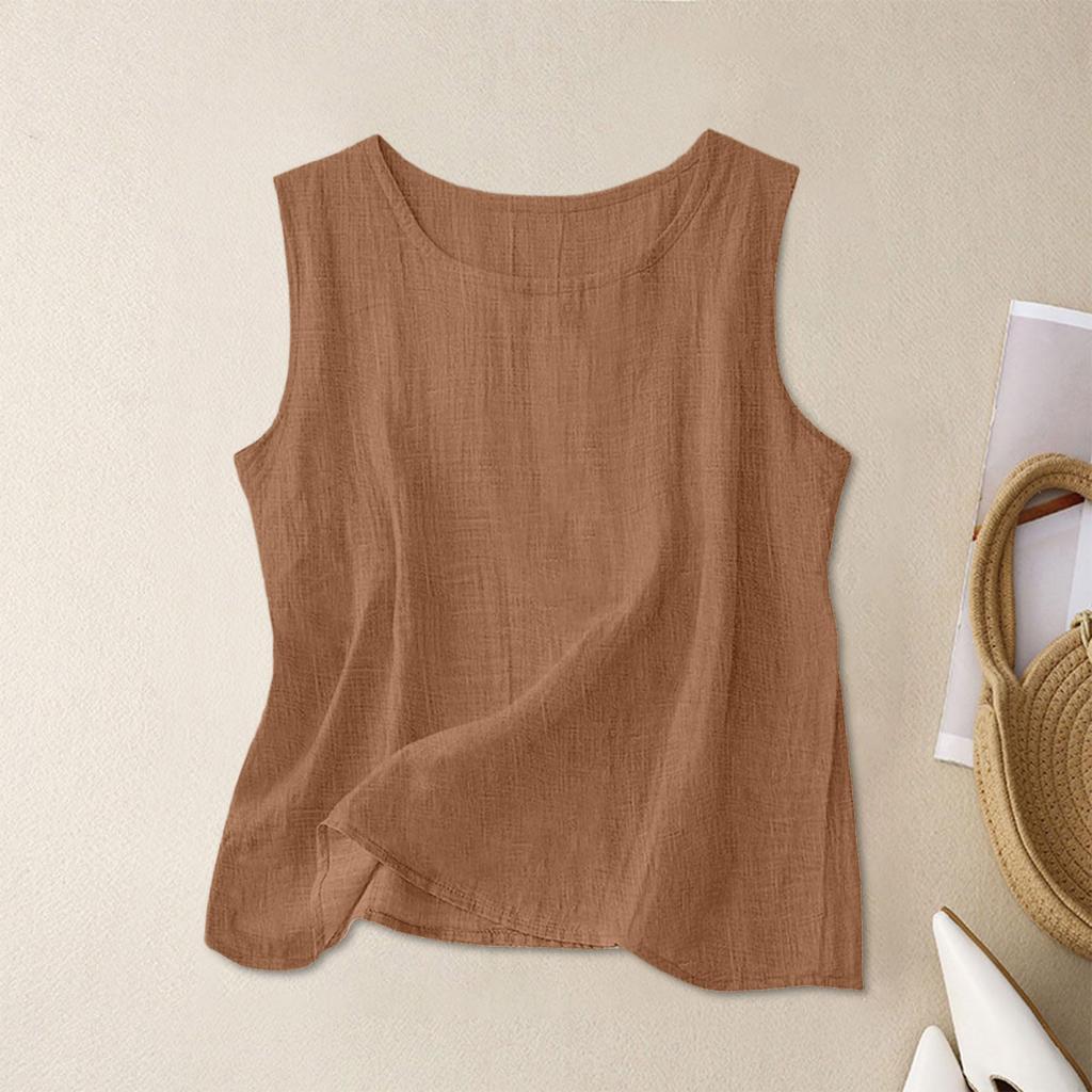 Women’s Textured Cotton Tank Top Crew Neck Sleeveless Relaxed Fit Casual Shirt Lightweight Summer Blouse for Daily Wear Work Travel Layering