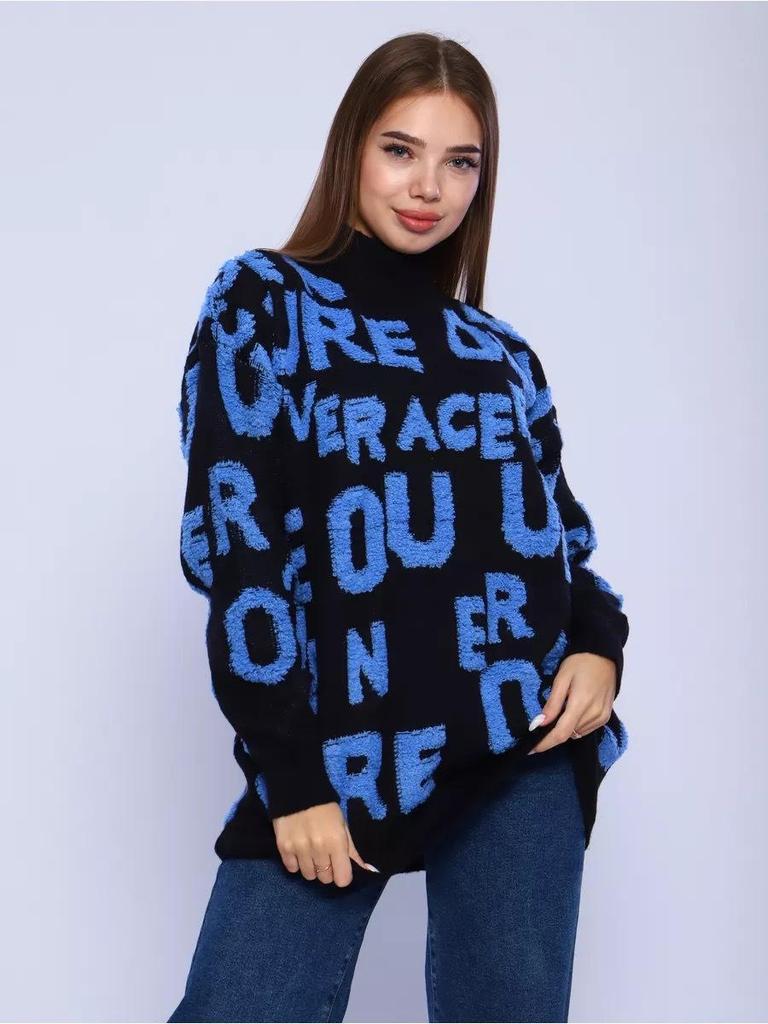 2025 Autumn/Winter European & American Chenille 3D Letter Embroidered Sweater: New Loose Jacquard Knit Top