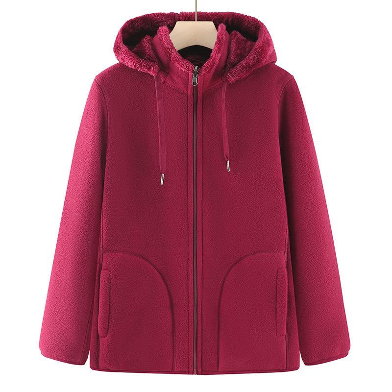 

Утепленные зимние толстовки, худи, куртка, женские пальто из поларфлиса на молнии, повседневное теплое пальто для среднего возраста M красный