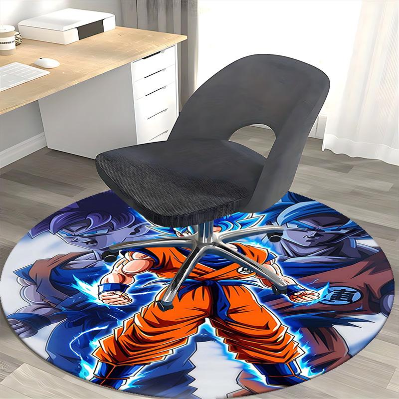 1pc Dragon Ball Z Goku Super Saiyan Blue Round Carpet - Anime Cartoon Design Chair Mat, Non-Slip Rug for Office, Home Decor, Living Room, Bedroom, Gam