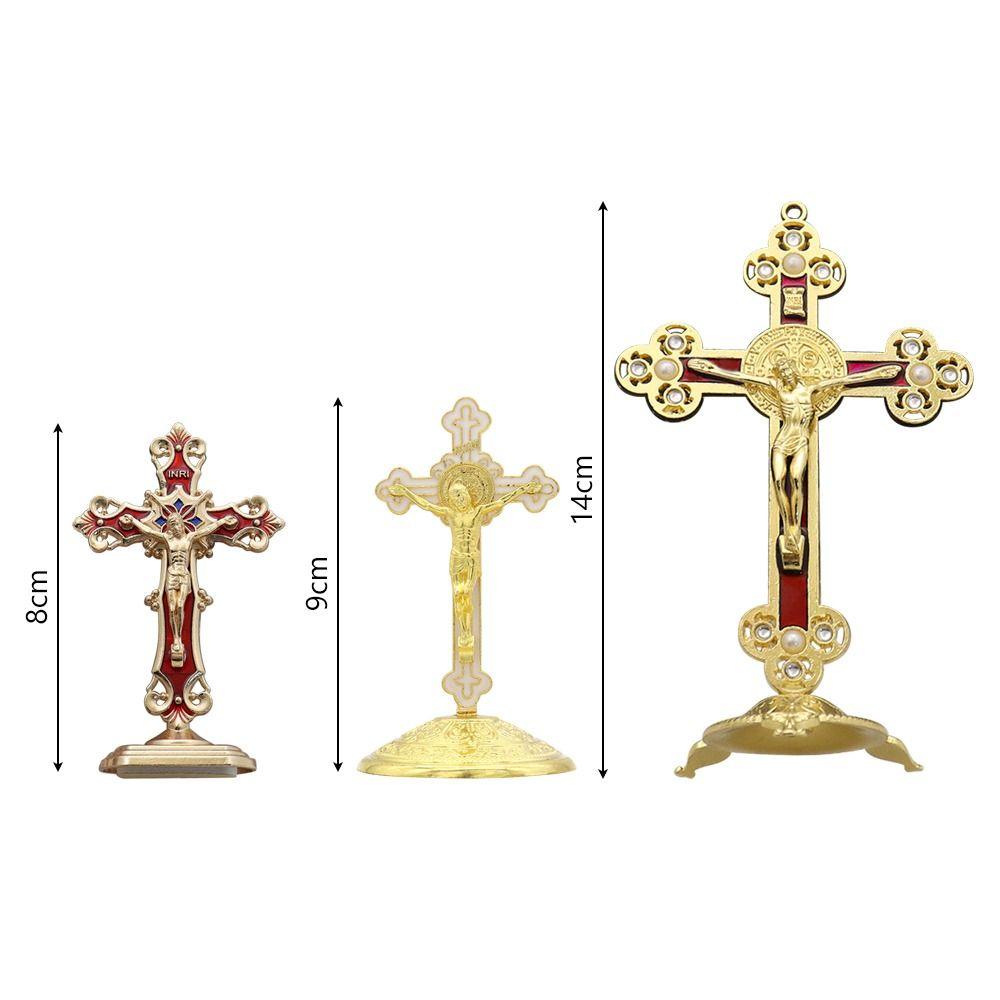 Golden Cross Ornaments Double-sided Tape Metal Statues Creative Handicrafts Oil Droped Colors Car Ornaments Christ On The Stand
