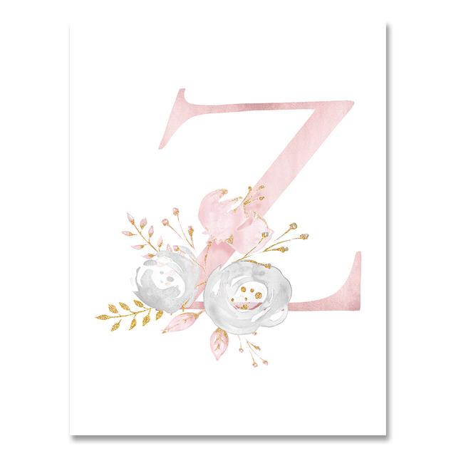 Personalized Poster Baby Name Custom Canvas Painting Nursery Prints Pink Flowers Wall Art Pictures For Girls Room Decoration No Frame
