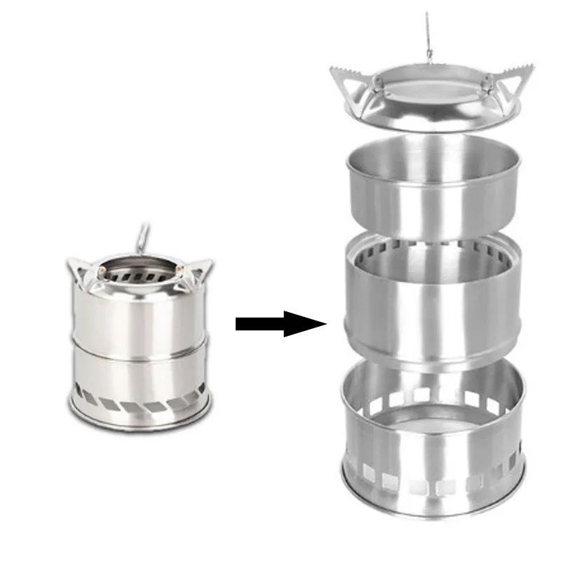 Compact Windproof Stainless Steel Camping Stove - Smokeless, Folding Travel Heater