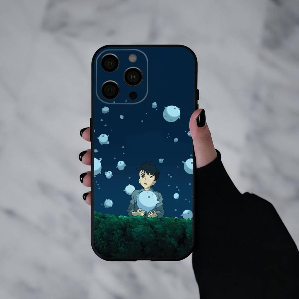 T-The Boy and the Heron Anime Phone Case For iPhone 17pro,16,15,14,13,12,11 Plus,Pro Max,XS,Soft Silicone Black Cover
