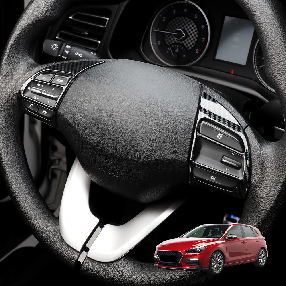 2PCS Carbon Fiber Steering Wheel Button Cover Trim For Hyundai I30 2017-2025/Veloster 2019-2022 LHD/RHD Car Interior Accessories