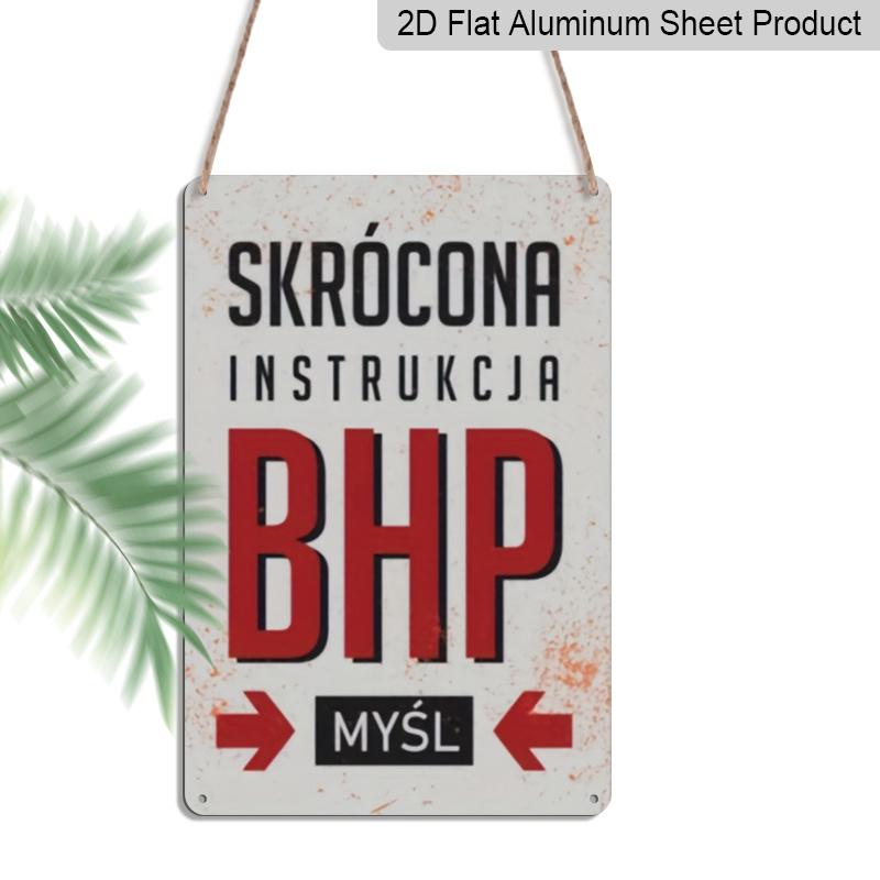 

2D Flat Vintage Metal Wall Sign Instrukcja BHP - 12x8 Inch Retro Aluminium Decor Plaque with Distressed Red Text & Polish/English Bilingual Design 20*30cm