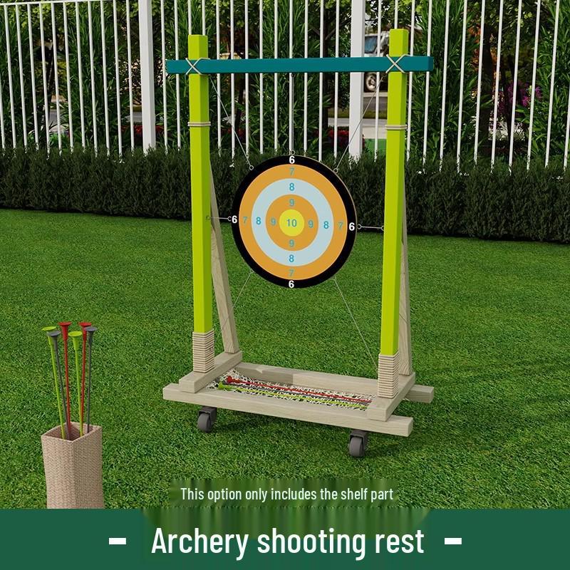 Kids Outdoor Toy Set: Wooden Basketball Hoop, Ring Toss, Sandbags, Bow & Arrow for Sensory Play