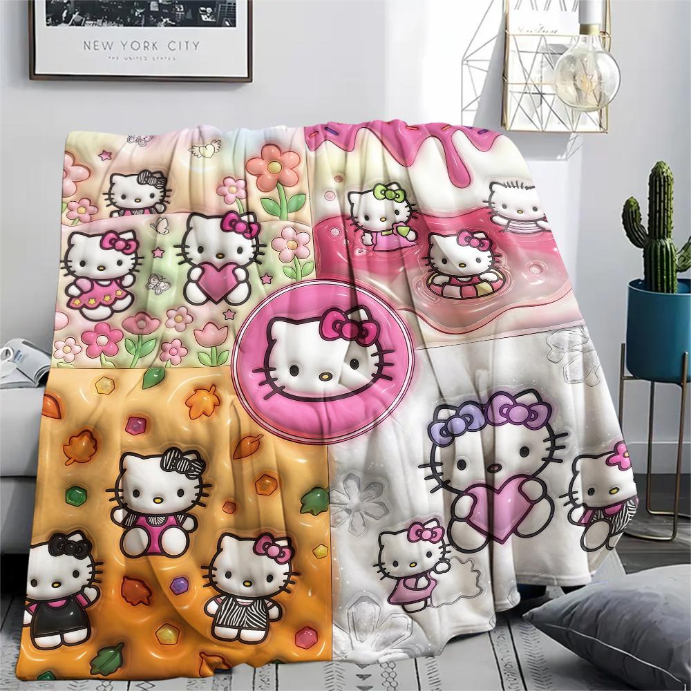 1PC Hello Kitty Cute Print Flannel Blanket, High Quality All Seasons, Home Decor, Warmth and Comfort, Perfect for Christmas Gifts