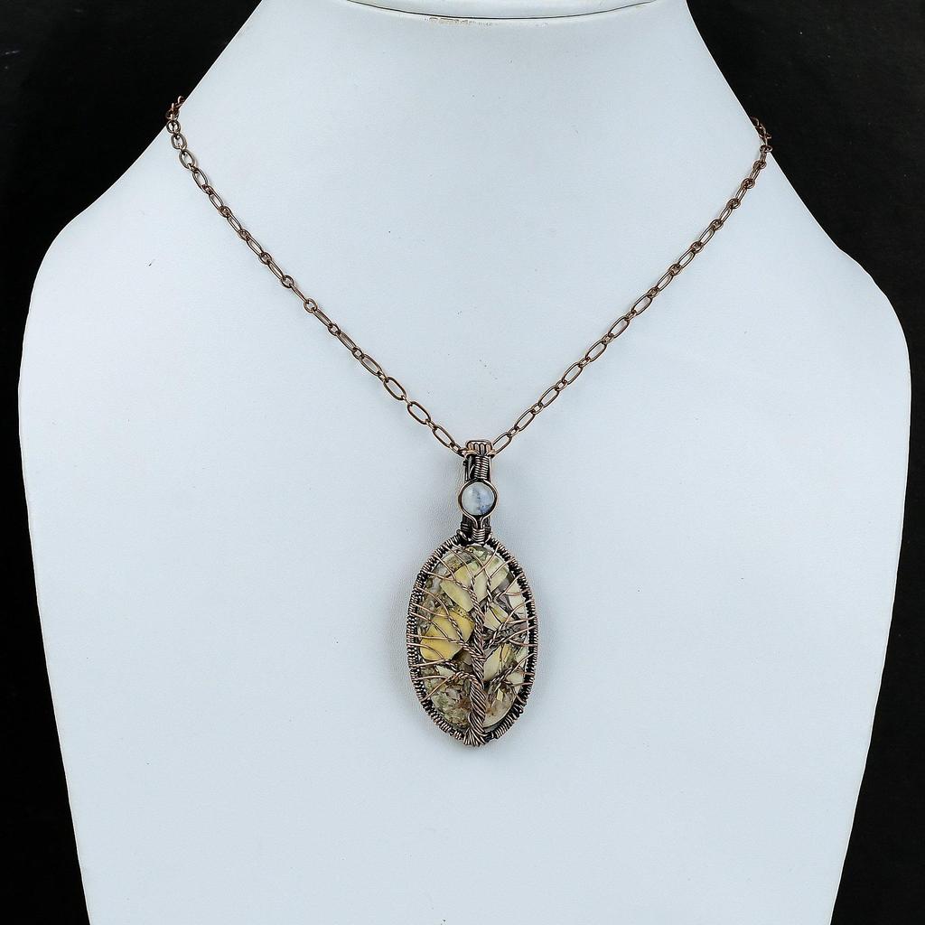 Tree Of Life Brecciated Mookaite Pendant Copper Wire Wrapped Pendant Rainbow Moonstone Gemstone Pendant Handmade Copper Jewelry Gift For Her