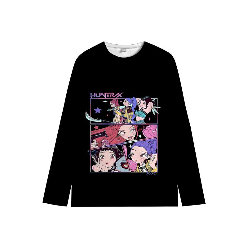 KPop Lovci démonů Dlouhý rukáv Huntrix Dívka Saja Chlapci Děti Dětská Mikina s kulatým výstřihem Zoey Rumi Mira Univerzální Dětské oblečení