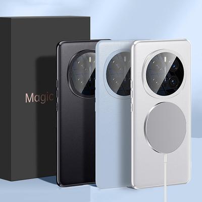Custodia Magnetica MagSafe Adsorbita in TPU+Pelle+Cerchio di Protezione Fotocamera per Honor Magic 7 Pro Magic7 Cover Posteriore Rigida Sottile