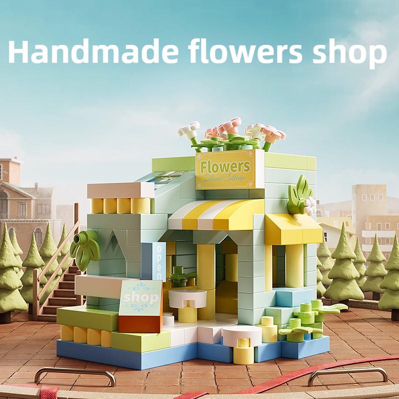 Non-Toxic Flower Shop Food House Building Blocks Kit Mini City Street View Home Decor Children Assembly Bricks Model Kids Educational Toy