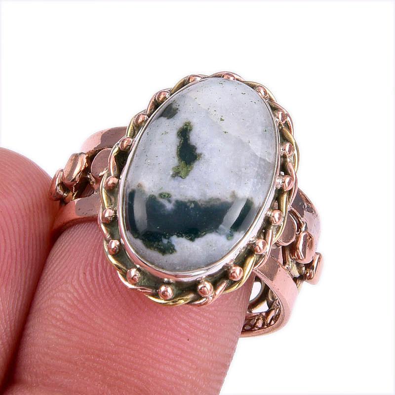 

Natural Bloodstone Gemstone Two Tone 925 Sterling Silver Gift Ring S.8.5 G7u13