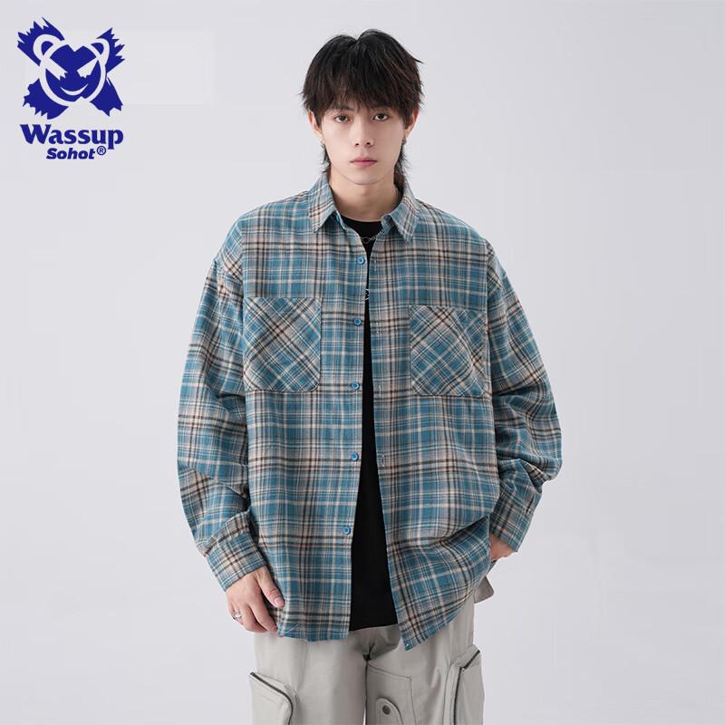 Wassup Sohot Men's Plaid Long Sleeve Shirt Jacket