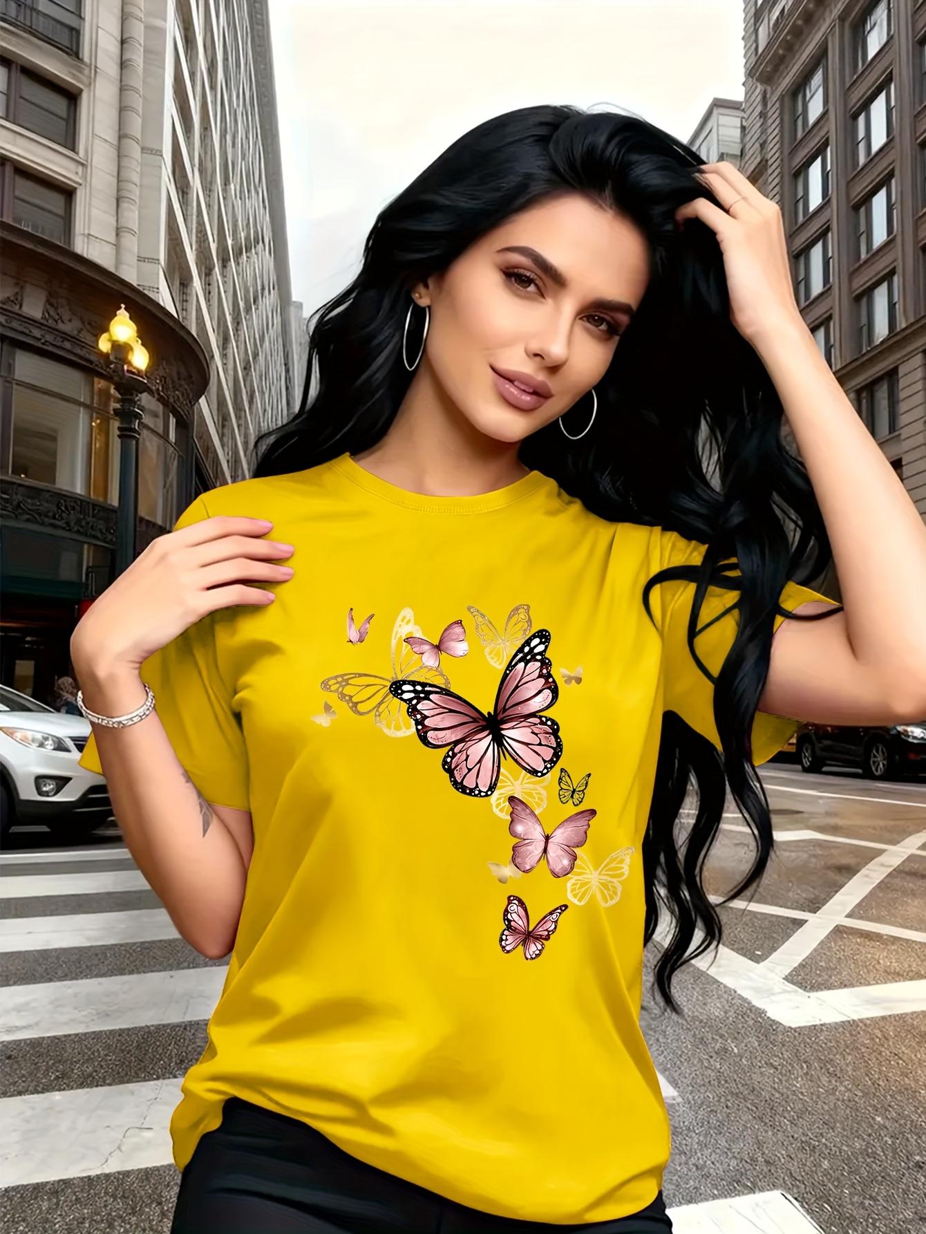 

Watercolor Style Butterfly Pattern Print. Fashion Breathable T-Shirt. Family Travel. Campus. Casual. Daily Commute. Sister Outfit. Versatile T-Shirt 2XL дубильная кора