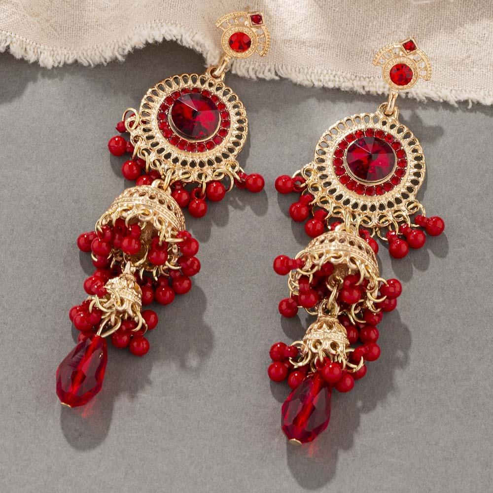 Zinc Zinc Alloy Bell Tassel Earrings Luxury Ethnic Style Ear Studs Rhinestone Pearls Ear Drop Holiday
