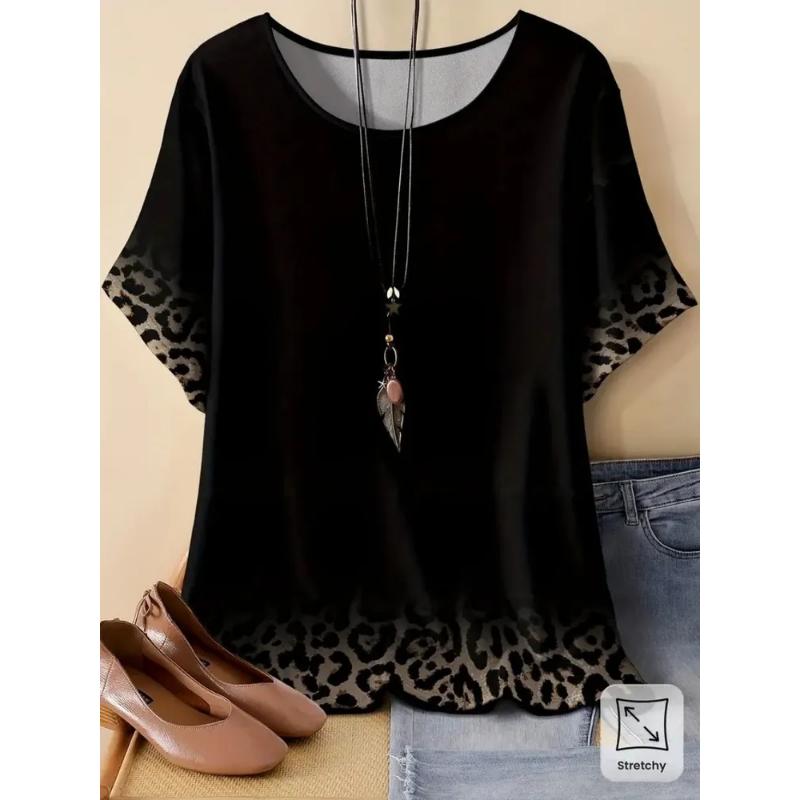 Модная женская одежда 3D цветная печать Круглый вырез Футболка Круглый вырез Короткие рукава Свободная Тонкая XS