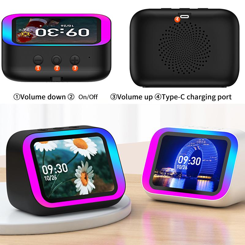 Smart Bluetooth Alarm Clock with Speaker Weather Display Night Light Music Stories Player Photo Frame Bluetooth APP Black