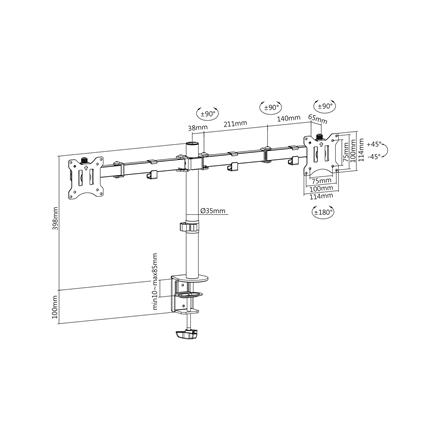 Digitus | Desk Mount | Swivel, Height Adjustment | 15-32 " | Internal Memory GB | SSD GB | Keyboard Language | Maximum Weight (capacity) 8 Kg | Black