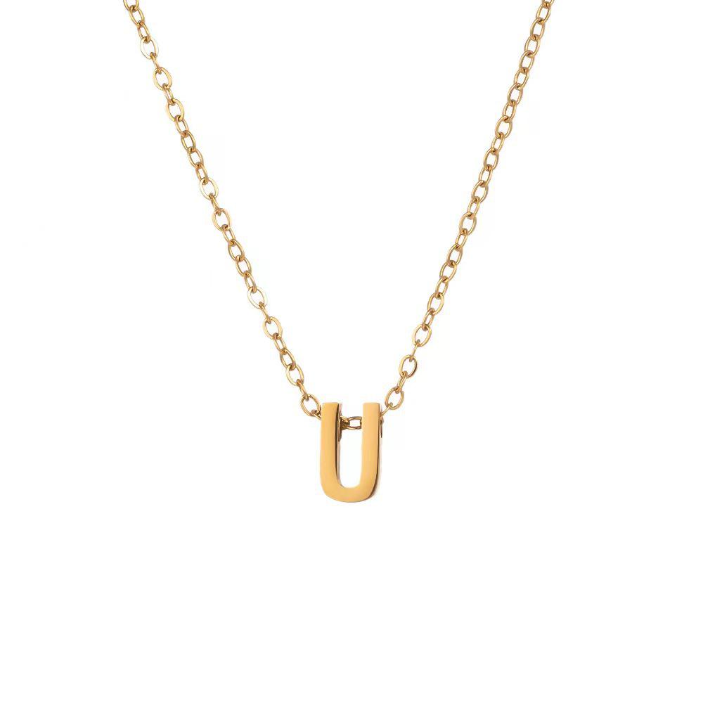 Elegant 18K Gold Titanium Letter Pendant Necklace - Durable and Versatile Clavicle Chain