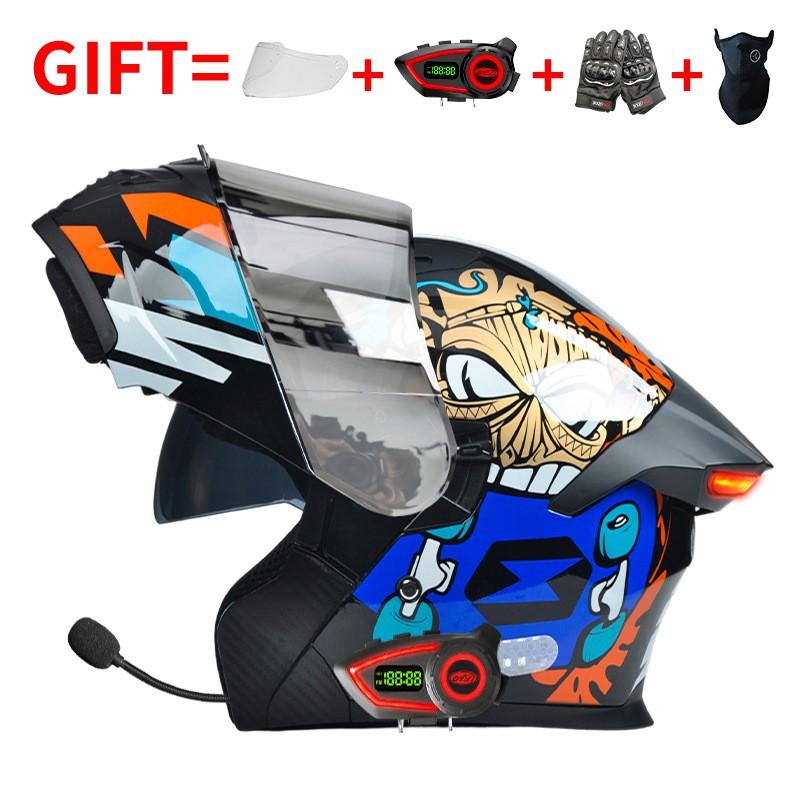 Bluetooth Smart Tail Light Motorcycle Flip-Up Helmet Men Women All Season Full Face Off-Road Riding