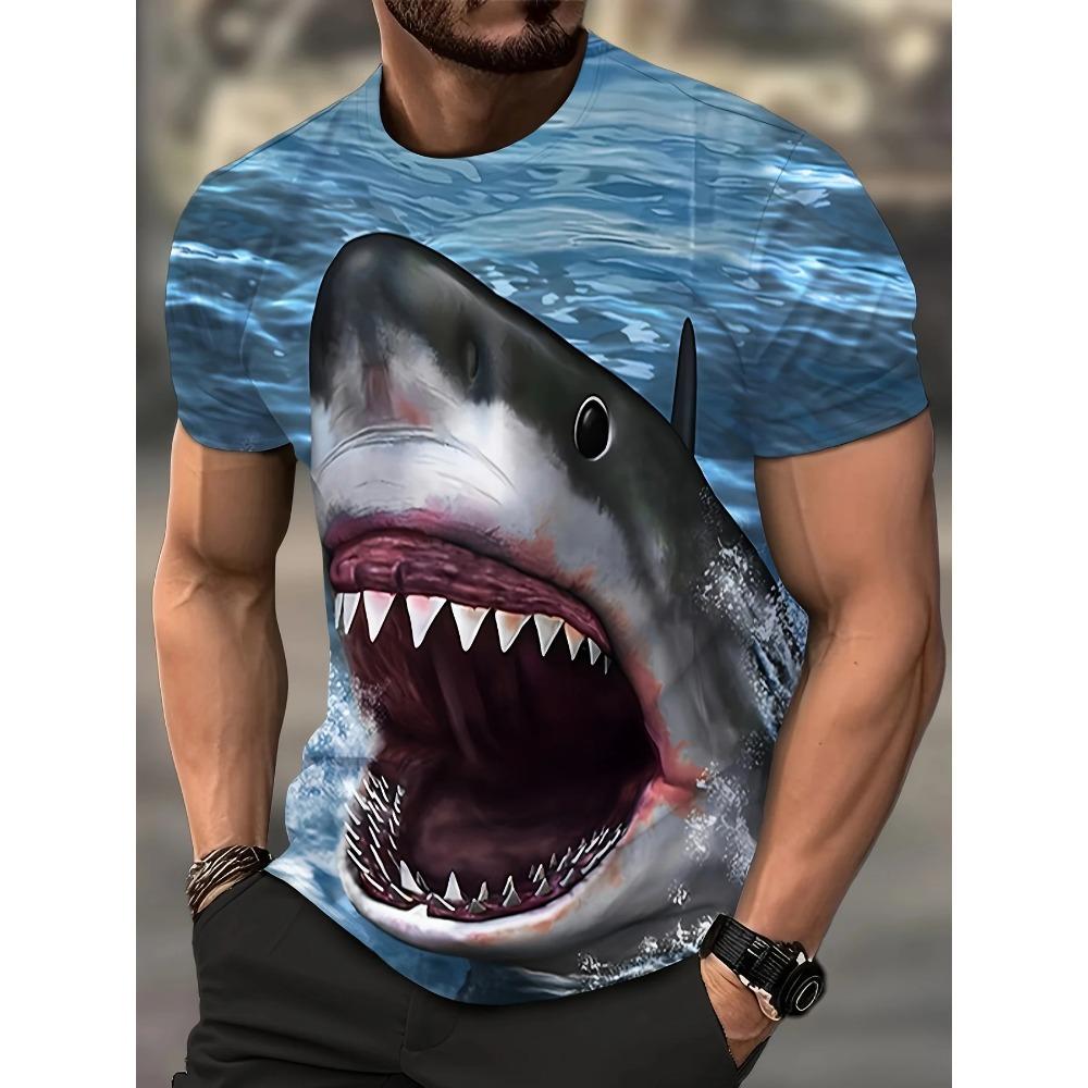 Funny Ai Shark Pattern T Shirt For Men Marine Animal 3D Printed Tees Tralalero Tralala Short Sleeve Round Neck Tops T-Shirts