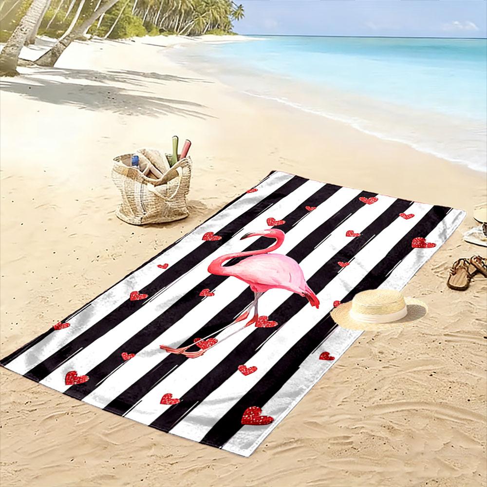 Pink Flamingo Heart Stripes A must-have beach towel for beach travel