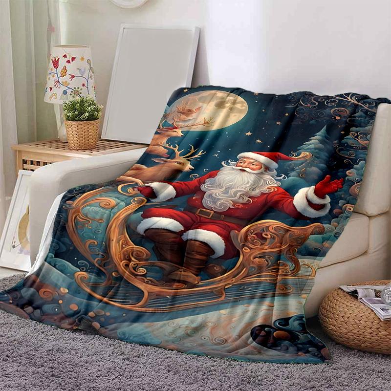 1Pc Santa Claus Moonlight Blanket Soft And Comfortable Casual Warm Camping Travel Christmas Halloween Gift M921245
