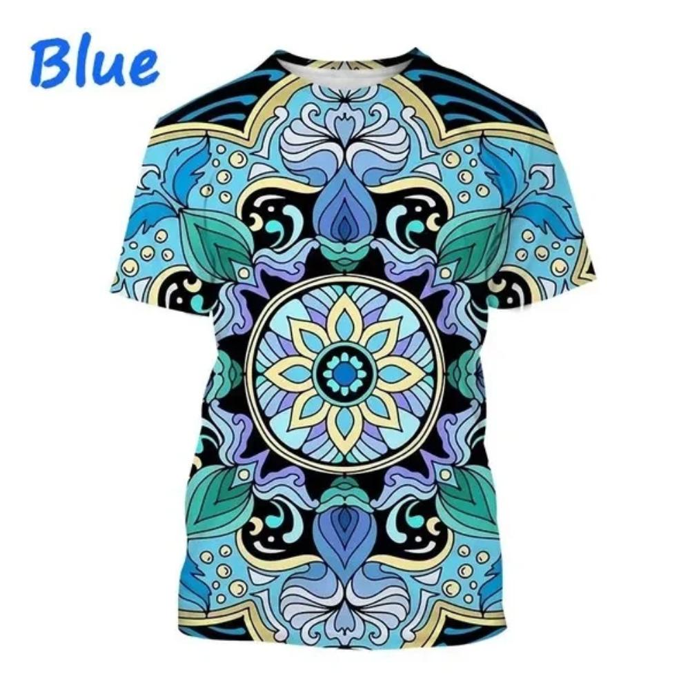 Summer Women's 3D Printing T-shirt Sparkling Camo Mandala Art T-shirt O-Neck Large Short Sleeve Casual Top