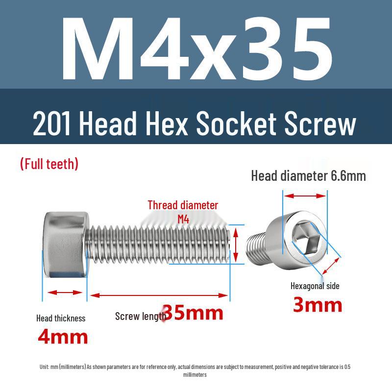 Yigu 201 Stainless Steel Cup Head Hexagon Screws and Bolts - M3, M4, M5, M6