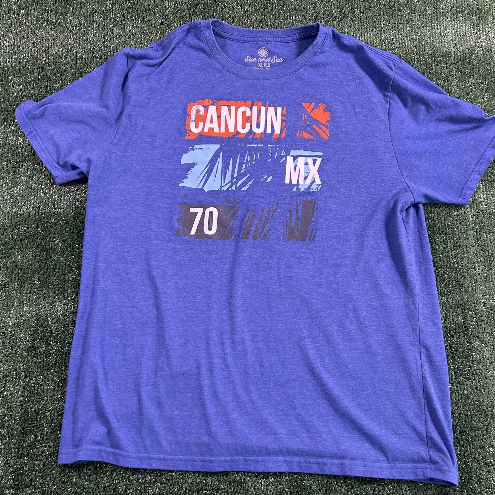 Sun and Sea Men s Blue Cancun Graphic T-Shirt. XL 4XL