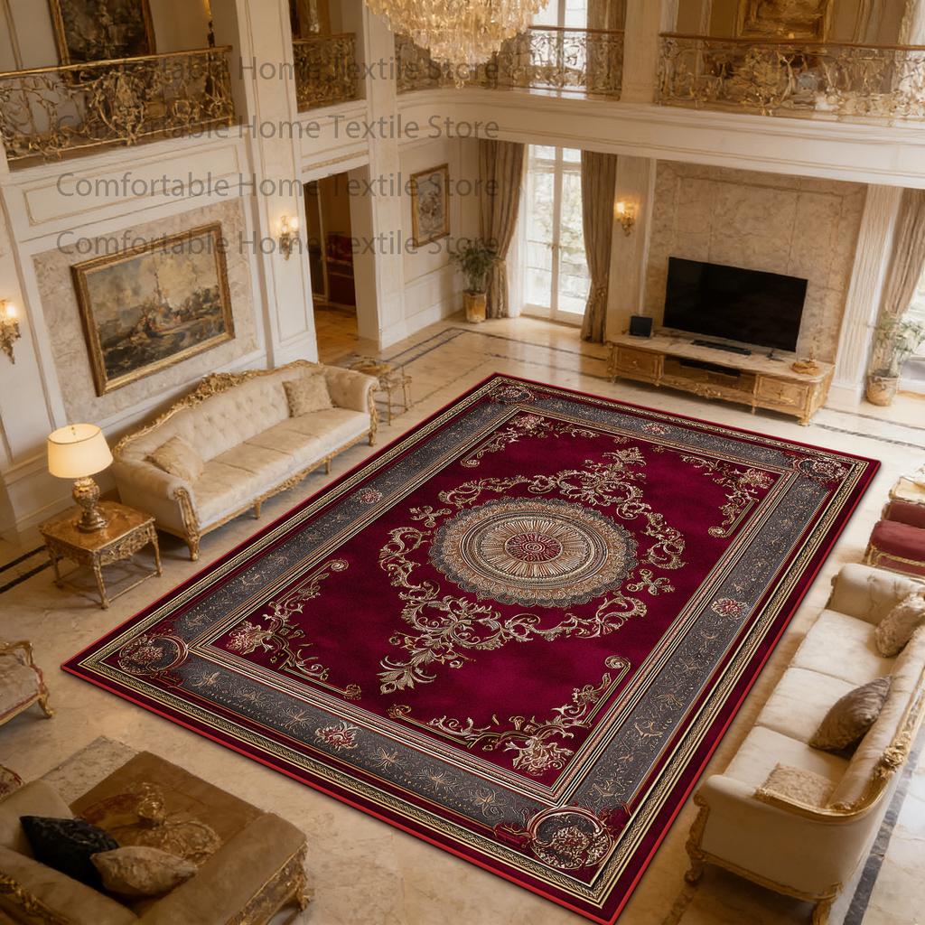 European Red Retro Large Apartment Soft Carpet Decoration Living Room Non-slip Luxury Rug Easy Clean Lint-free Coffee Tables Mat