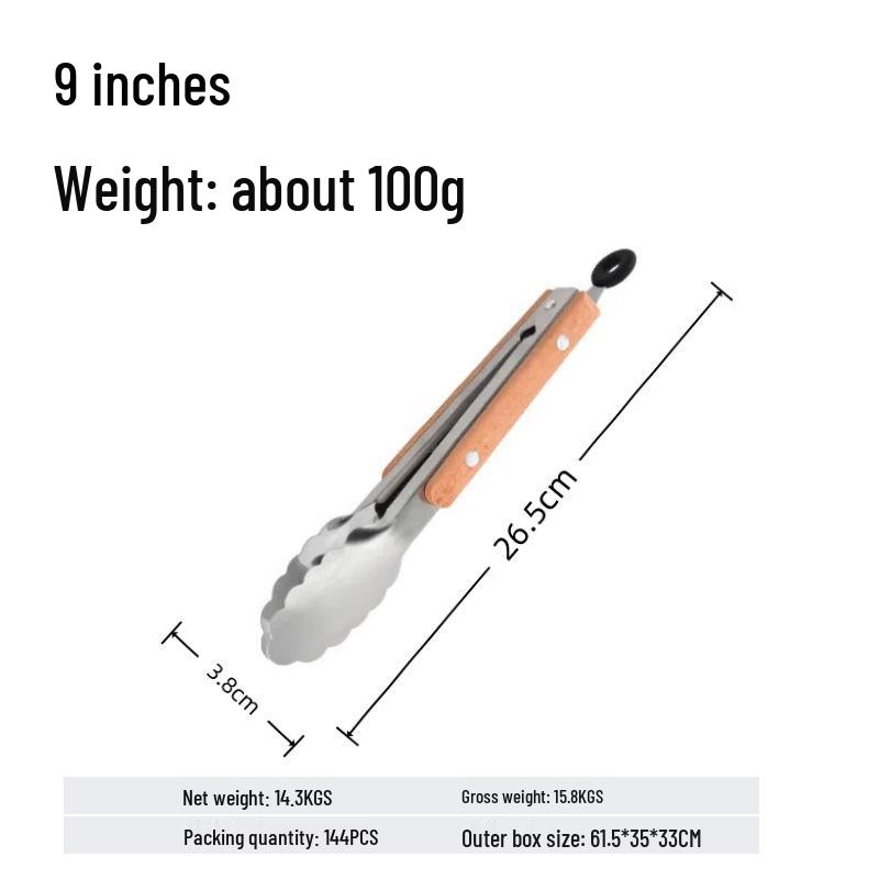 

Силиконовые щипцы для барбекю из нержавеющей стали с ручкой из бука - термостойкие и защищающие от ожогов щипцы для хлеба.