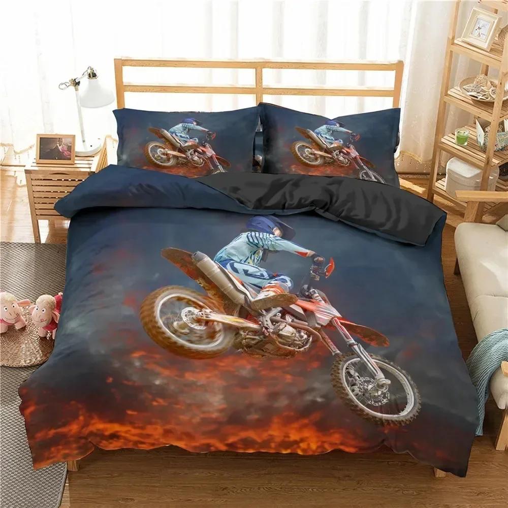 Top Motocross Off-road Race Motorcycle Dirt Bike Rider Bedding Set Twin Queen Size Duvet Cover Pillowcase Bed Kids Adult