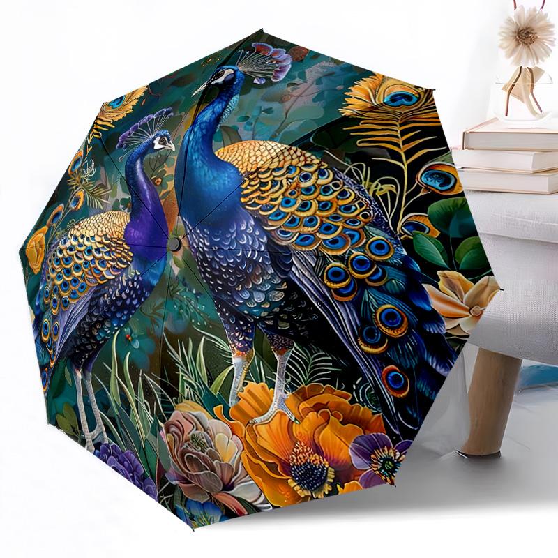 Peacock Feather Mandala Art Outdoor Automatic Umbrella Compact 8-Rib Weight Sturdy Construction Durable Everyday Carry Umbrella