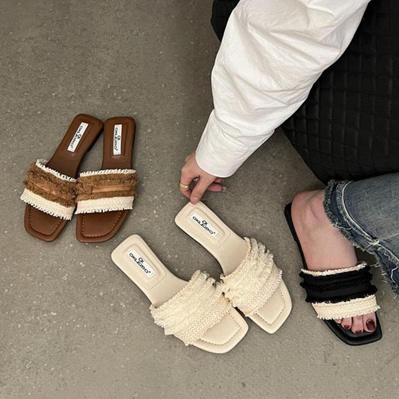 

Summer Bohemian Women Tassels Slippers Fashion Ladies Outdoor Beach Flats Slides Female Comfort Open Toe Shoes