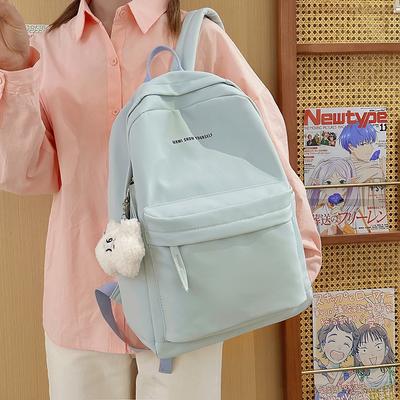 Middle School Student Schoolbag Women's Solid Color Letter Printed Backpack College Style Large Capacity Backpack