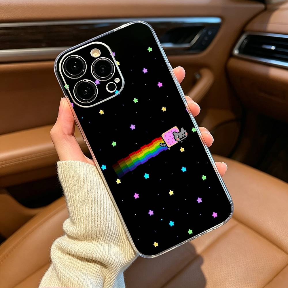 Cute N-Nyan -C-Cat Phone Case For iPhone17,16,15,14,13,12,11 ,Pro Max, Plus Soft Silicone Transparent Cover